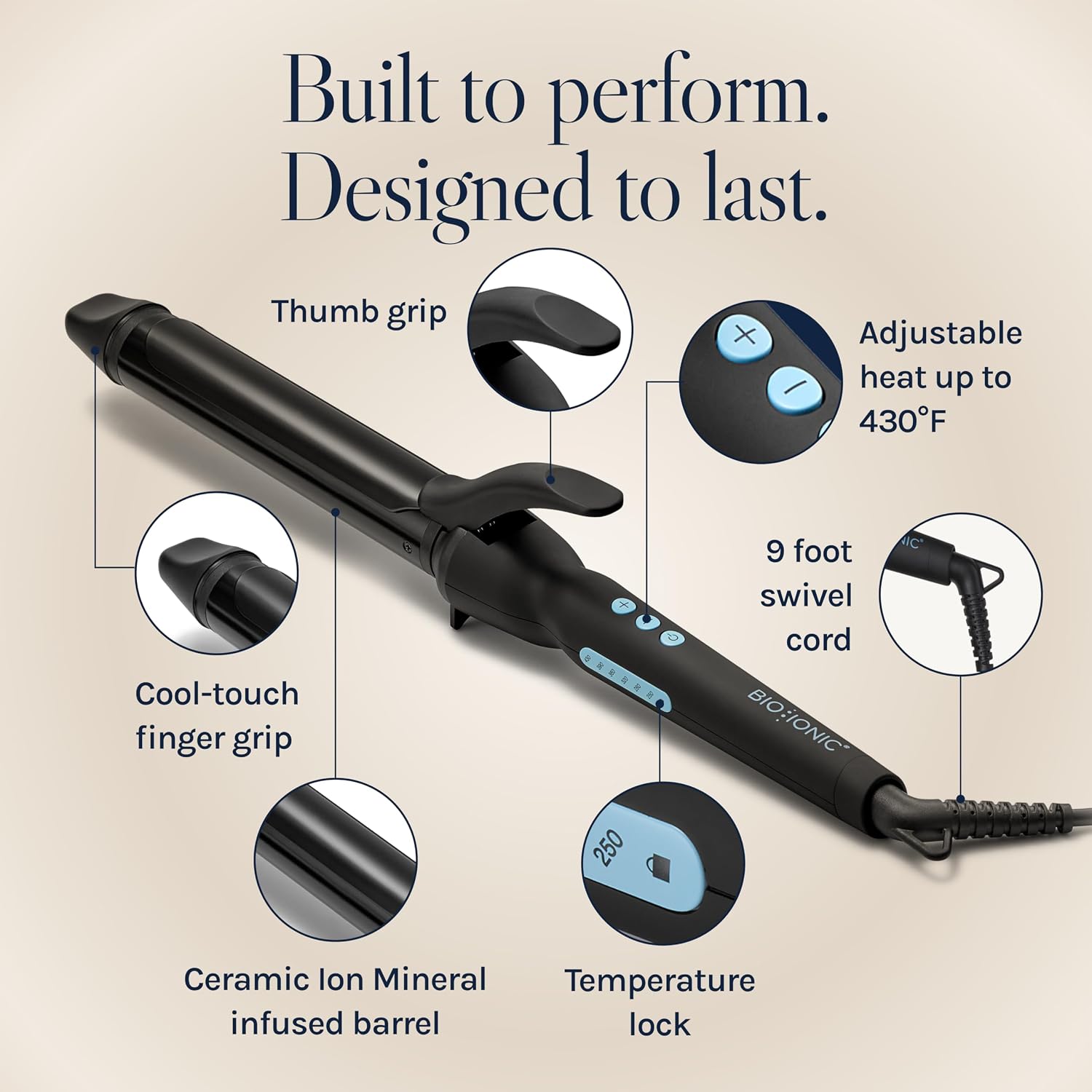 Bio Ionic Long Barrel Styler, 1.25 inch Extended Curling Iron with Moisture Heat Technology & NanoIonic MX, manufacturer photo 3